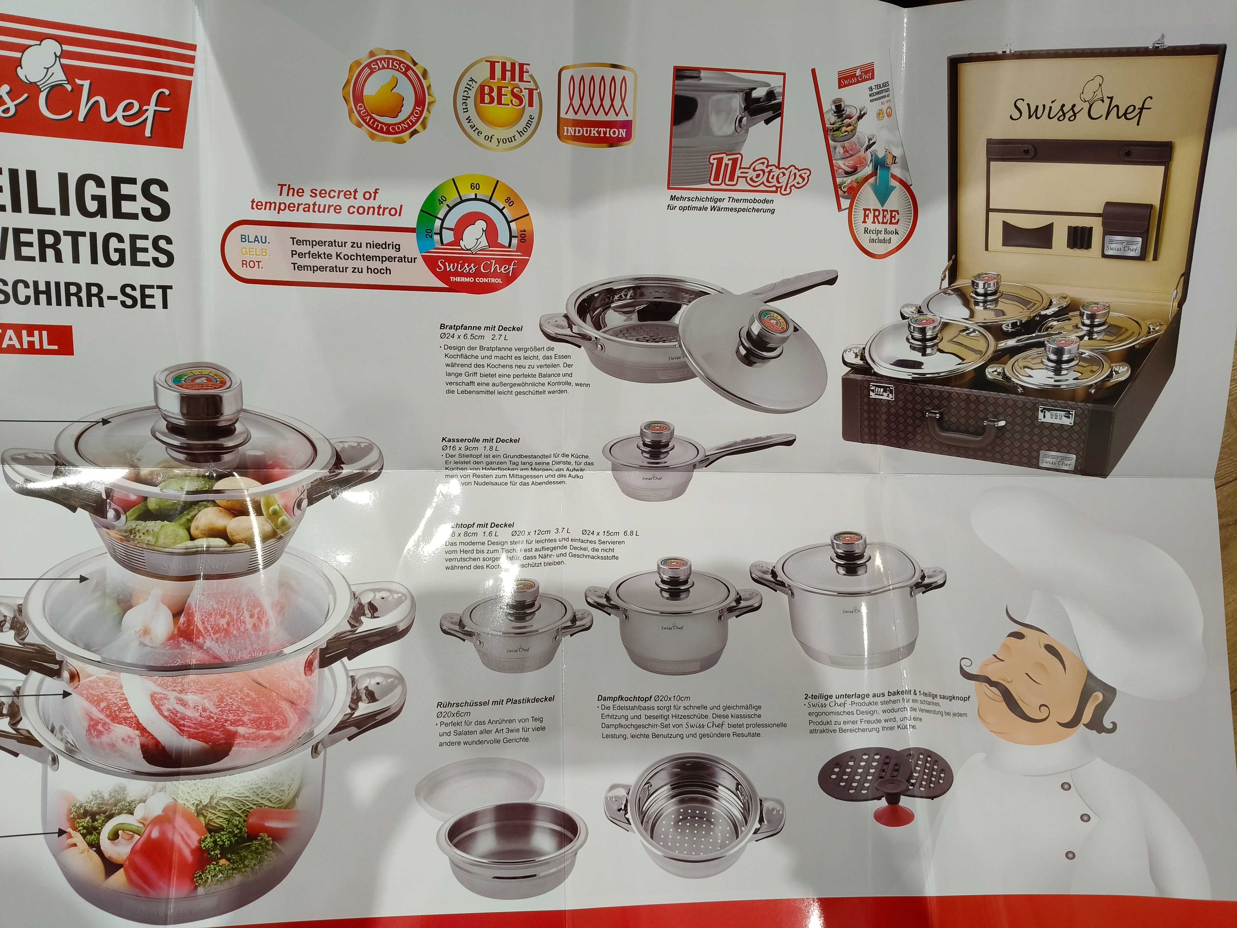 Garnki Swiss Chef 11 elementów, Nowe