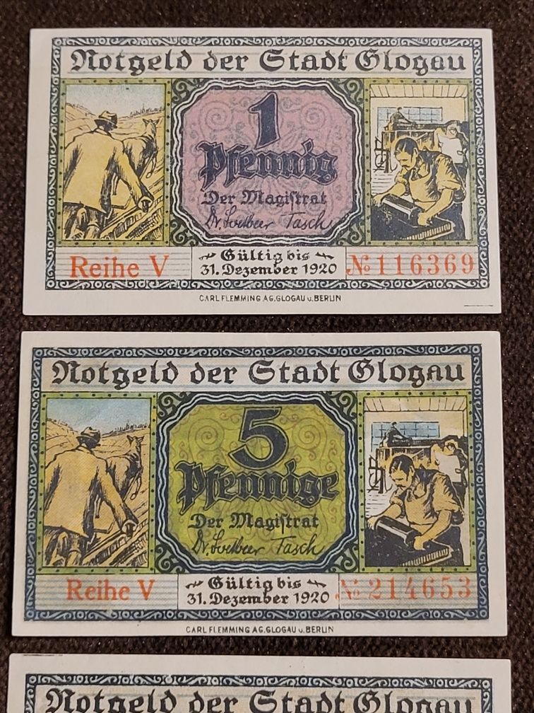 Notgeld pieniądz zastępczy Miejscowość Głogów Glogau 1920r banknot