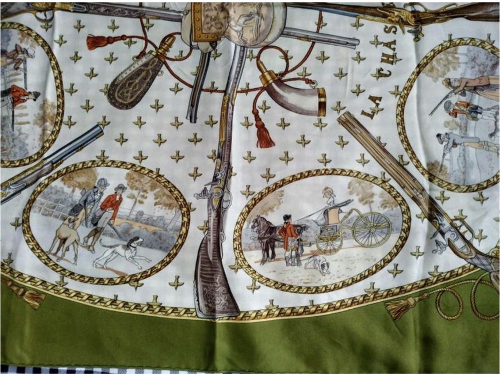 Шикарний шовковий  платок від Hermes мушкети полювання
