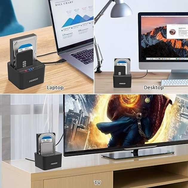 Док станція FIDECO для двох накоплювачів SSD/HDD 2.5"/3.5" SATA USB3.0