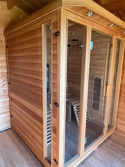 Sauna FIŃSKA + Sauna INFRARED 2w1 nowy piec 3kW zwykły prąd 2 Leżaki