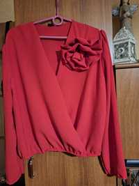 Nowa czerwona bluzka z pięknym kwiatem elegancka M L