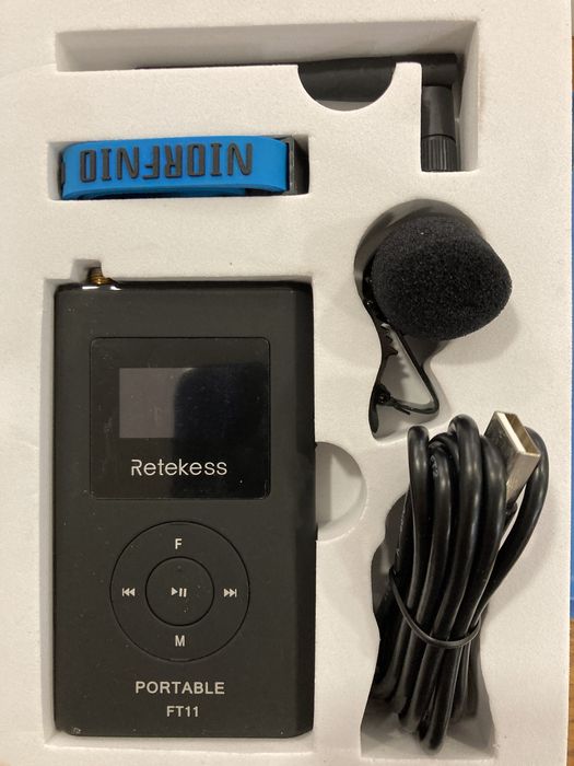Transmissor portátil FM Retekess FT11 c/ microfone recarregável - NOVO