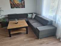 Narożnik DUŻY sofa kanapa 285x285 szary SCHOWEK regulowane zagłówki