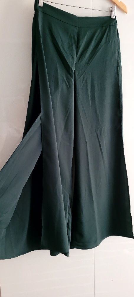 NOWE Spodnie z szeroką rozciętą nogawką h&m rozm.38 butelkowa zieleń