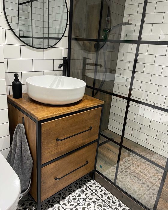 Szafka Łazienkowa Umywalkę Dąb - 60x45x80cm Loft Komoda Drewno dębowe