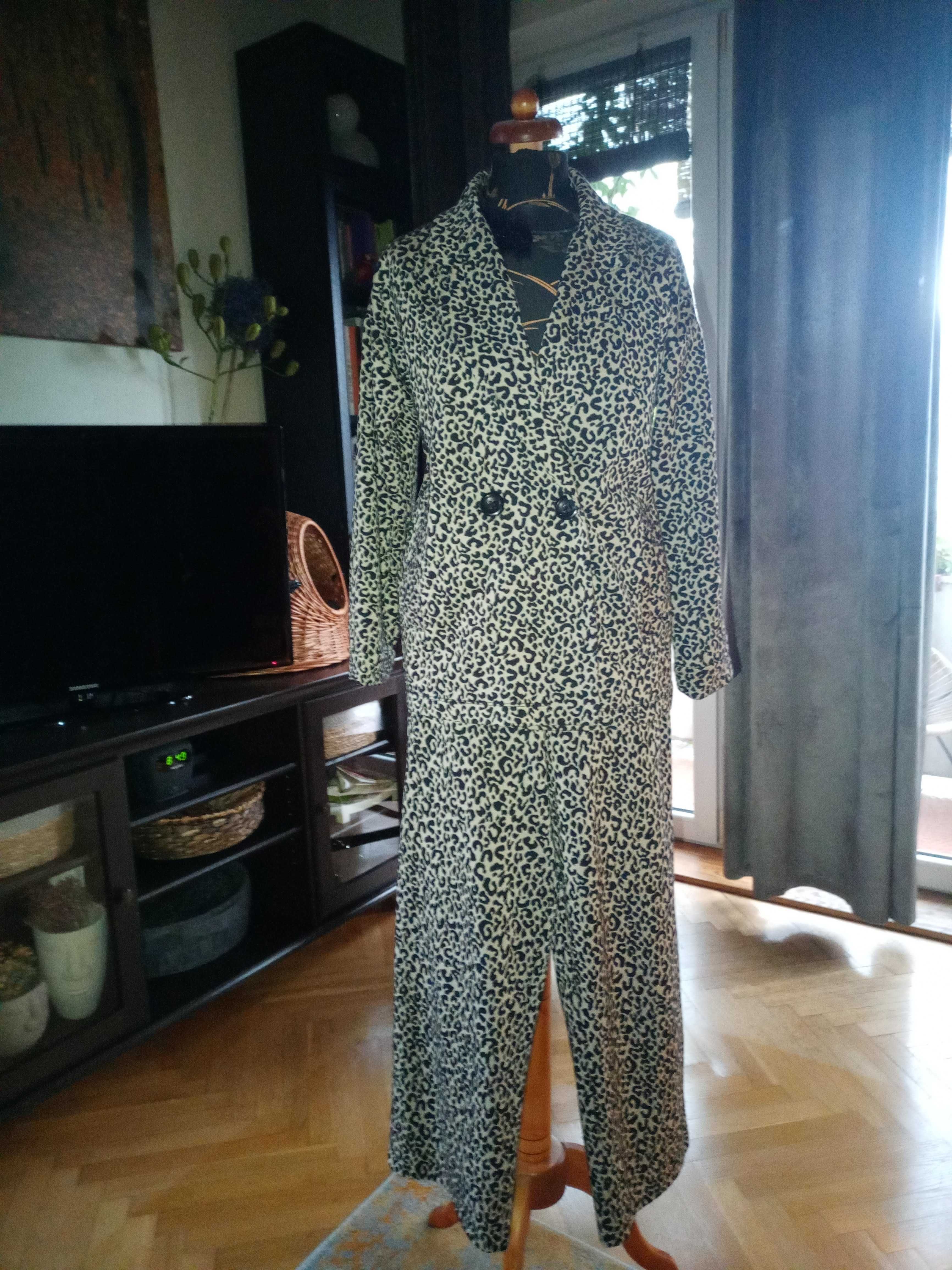 Zara komplet, garnitur w panterkę, spodnie + blezer, dzianina S/M/L