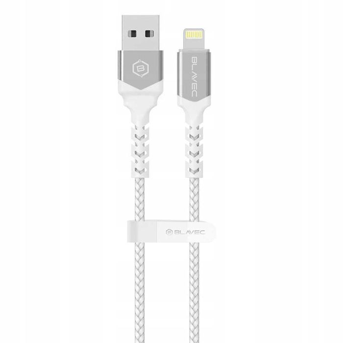 Kabel RAPTOR pleciony USB na LIGHTNING - 2,4A 1m biało-srebrny