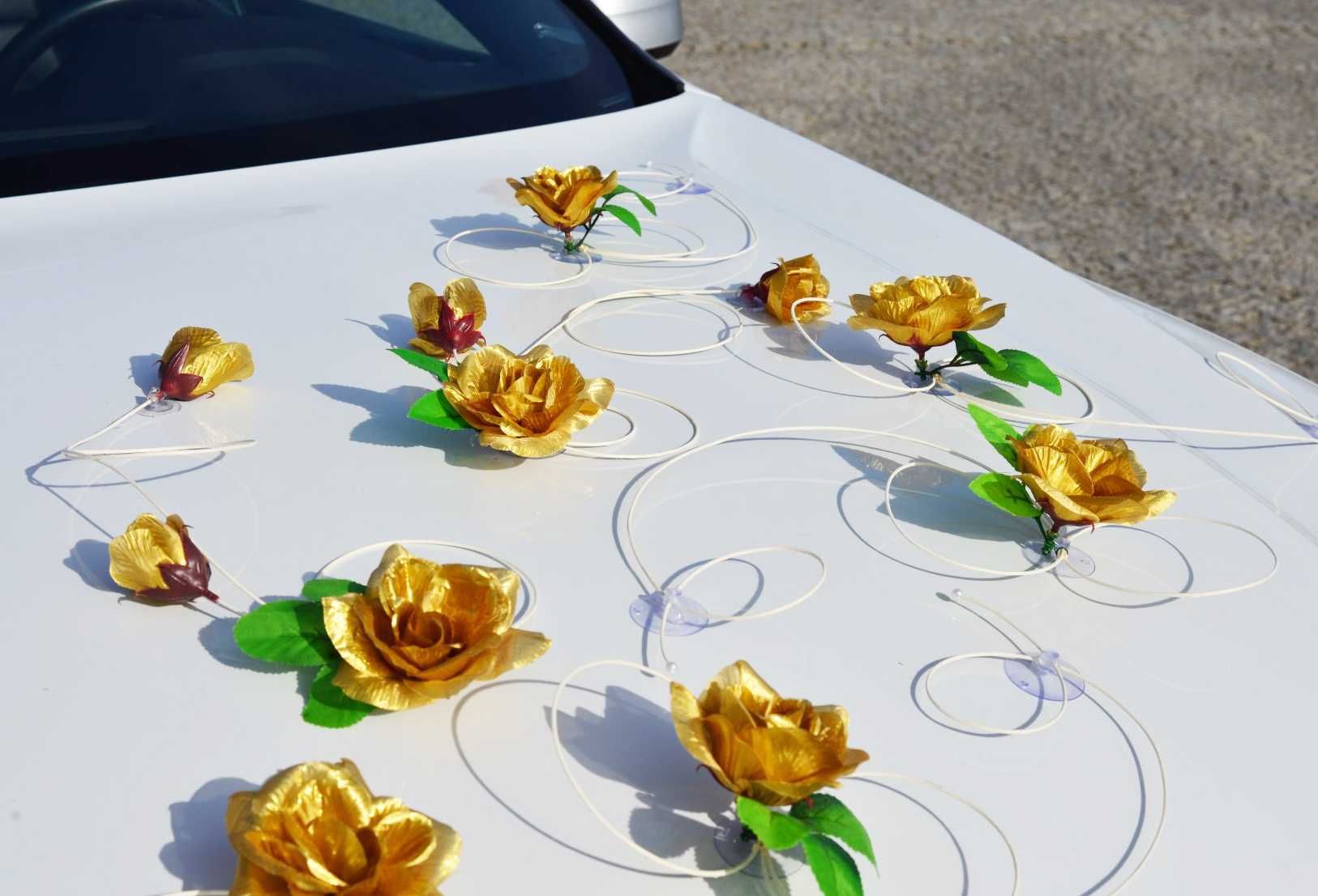 ŚLICZNE złote błyszczące róże. Dekoracja na samochód ozdoba auto 322