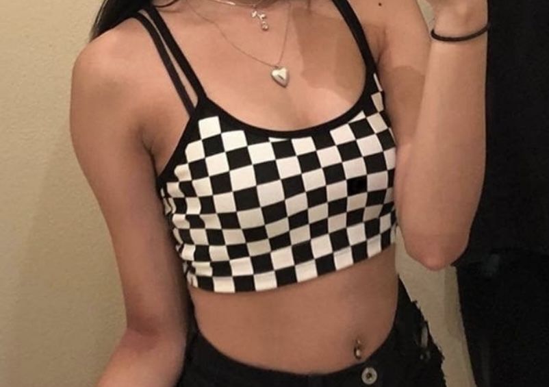 Crop top w szachownicę z bawełny