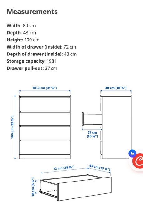 2x Cómoda Malm 4 gavetas + Vidro
