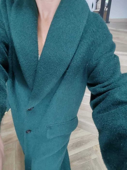 Zara płaszcz wełna alpaka owcza i moher szmaragd oversize