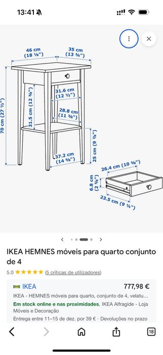 Cama de casal e mesas de cabeceira Ikea hemnes