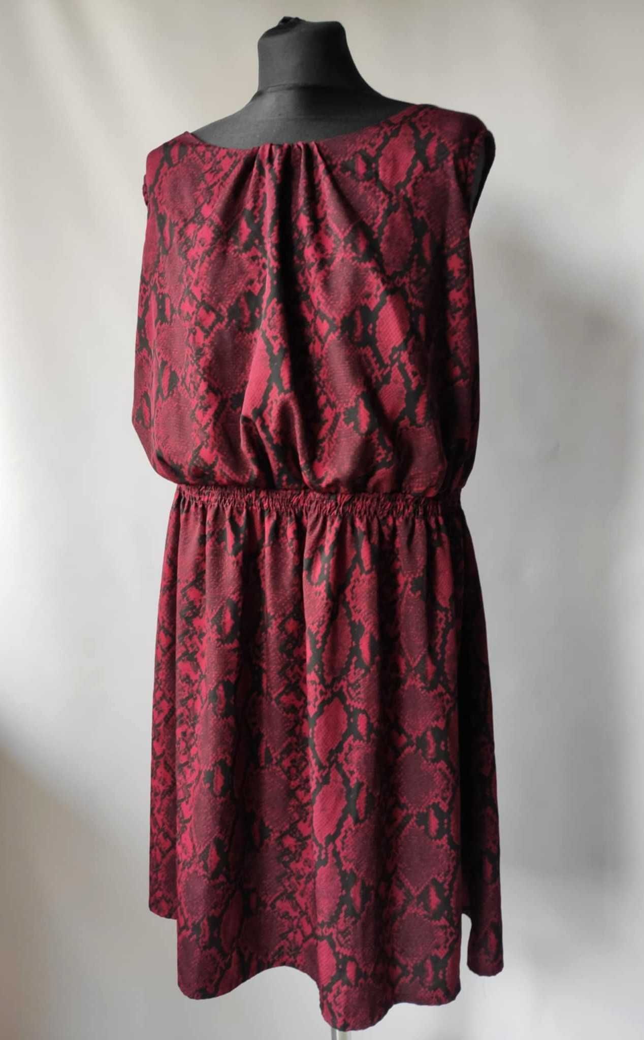 Bordowa sukienka w wężowy wzór rozmiar 50/5XL