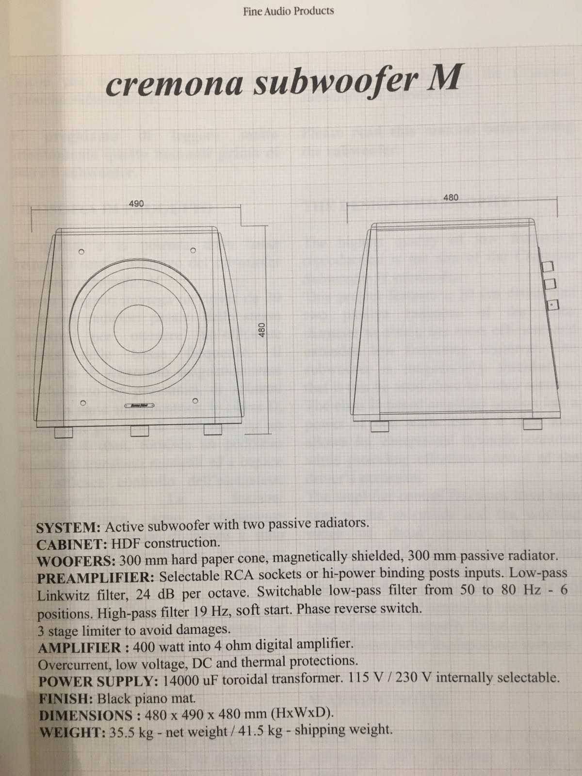 Активний сабвуфер Sonus Faber Cremona Subwoofer M