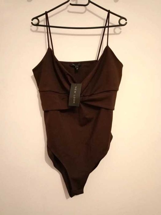 Czekoladowe damskie body na ramiączkach boho brązowe do sesji NOWE