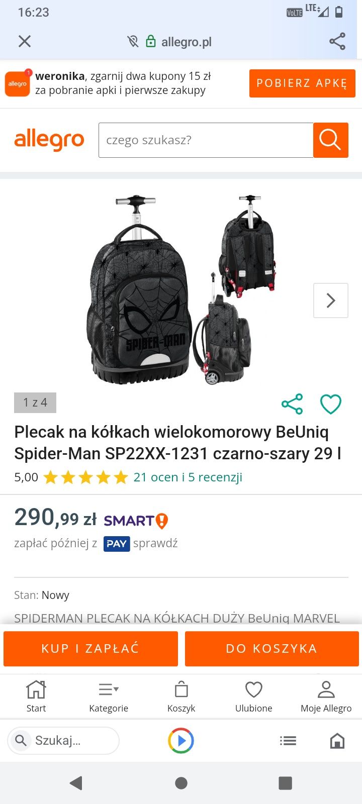 Plecak na kółkach Spiderman BeUnia