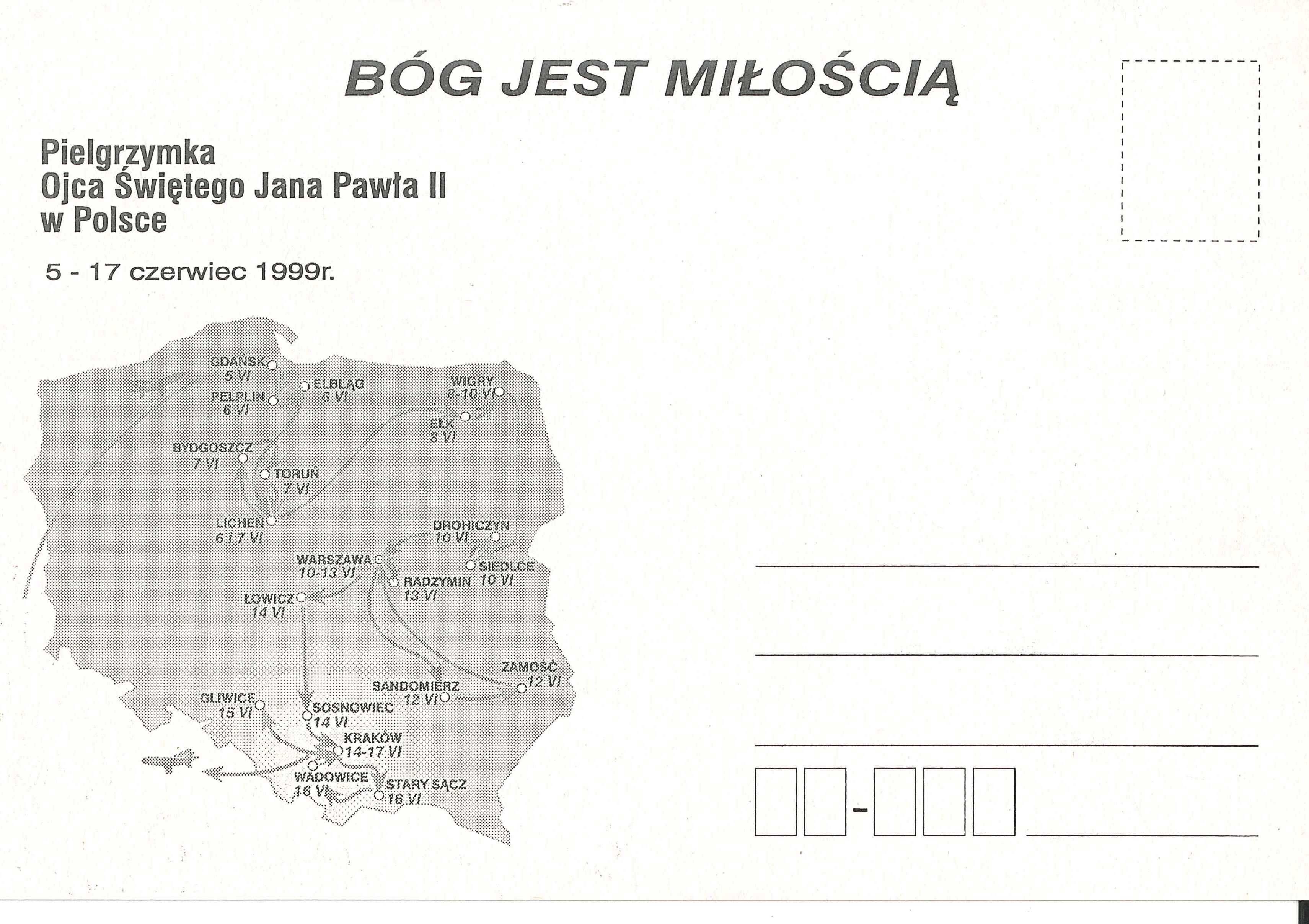 Pocztówka -Pielgrzymka Ojca Świętego Jana Pawła II w Polsce