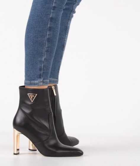 Guess Botki na obcasie Caitte FLDCAT LEA10 Czarne skórzane Premium R40