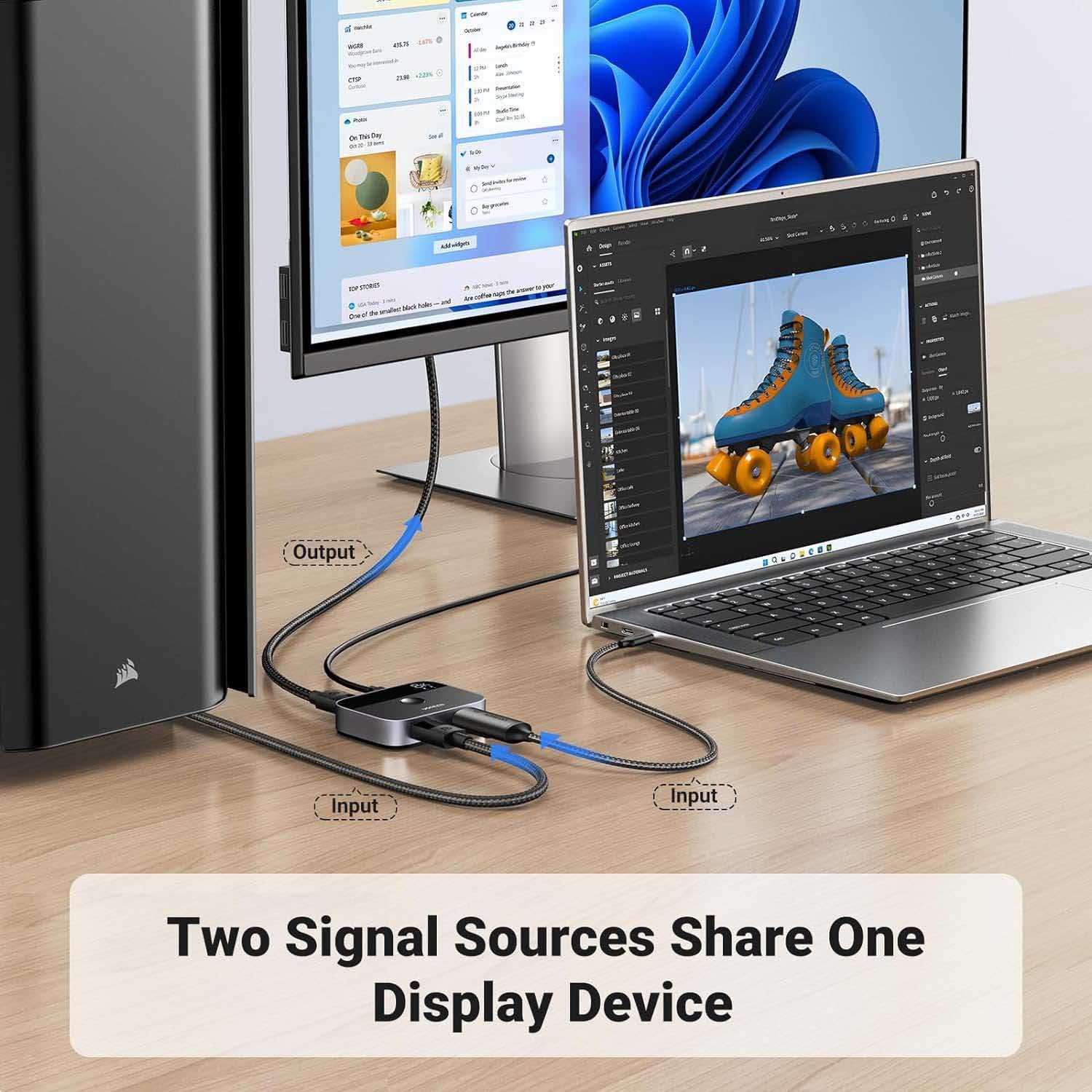 Переключатель DisplayPort 1.4 Switch DP Ugreen 2 в 1 8k 30hz 4k 240hz
