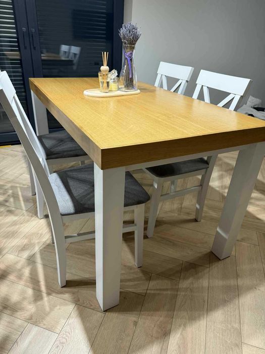 Stół rozkładany 140-180 cm, dębowy blat, styl skandynawski