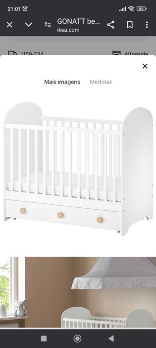 Berço com gavetas GONATT IKEA 60×120cm e Colchão de espuma 60×120×8cm