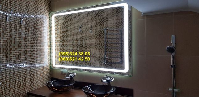 Влагостойкое зеркало с LED подсветкой 600х900 мм в ванную комнату.