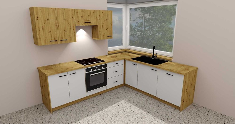 Meble kuchenne ASTI biały połysk / dąb artisan