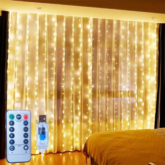 Гірлянда штора на вікно. Теплого кольору 3на3 метри. 300 ламп. Є пульт