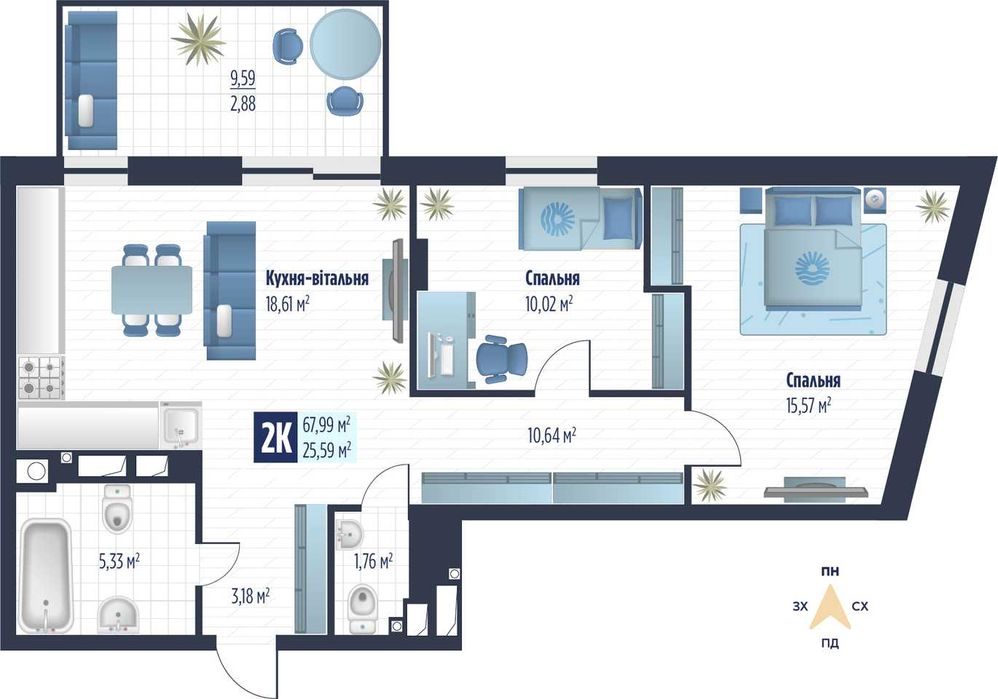 Простора 2-кімнатна біля вул. Стрийської