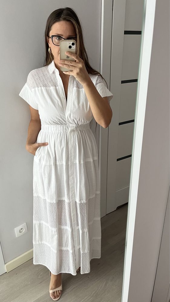 Weekend Max Mara biała ażurowa długa sukienka maxi dres