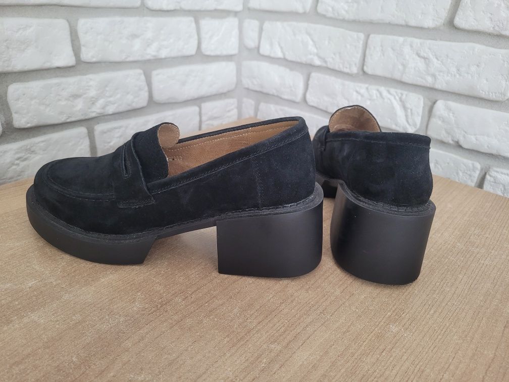 Buty mokasyny loafersy koturn skóra zamszowa filippo 40