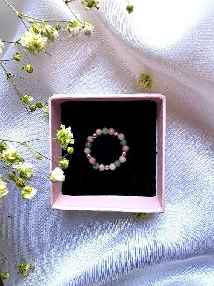 Pierścionek handmade z awenturynem różowym i zoisytem