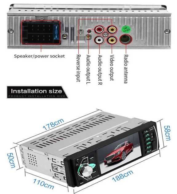 Автомагнітола 1 din ISO з екраном 4.1" дюйма AV-in Bluetooth 4022