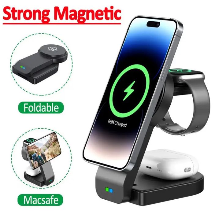 3 в 1 Магнітний бездротовий зарядний пристрій для iPhone Watch Airpods