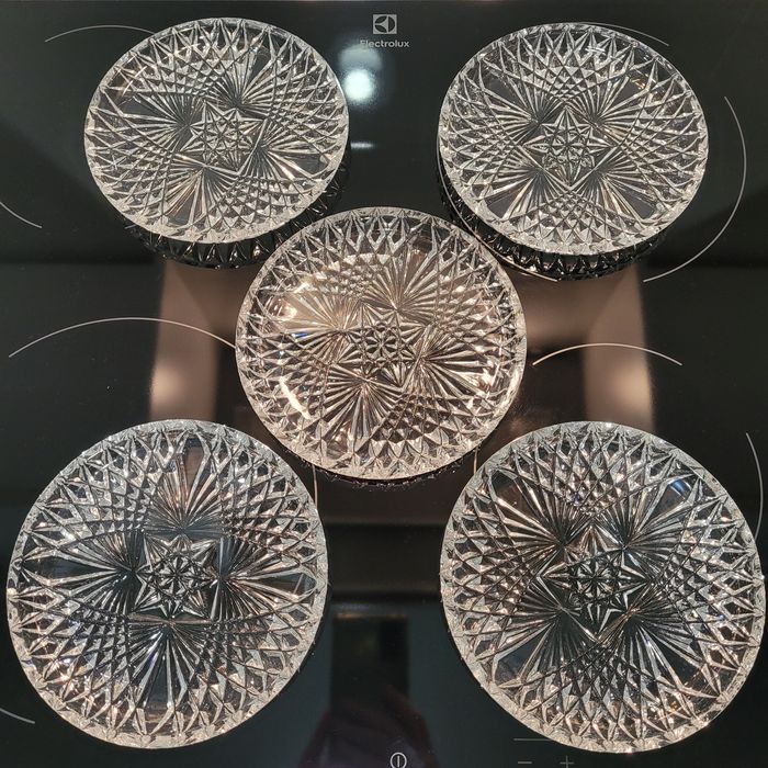 Kryształowe talerzyki deserowe 5 szt. Huta Hortensja 70 lata PRL