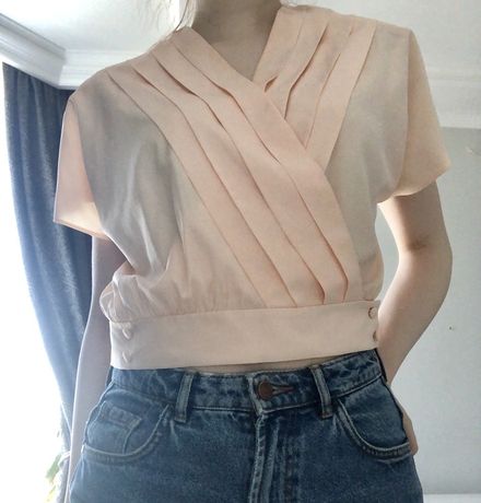 Лососевая/персиковая блуза без рукавов шелковая ретро винтаж