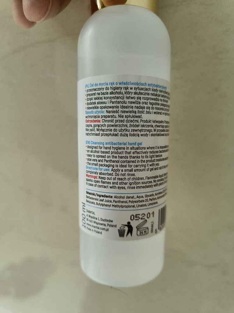 Żel antybakteryjny 5l 5000 ml Chantal 50x 100 ml = 0,8 PLN etanol 60%