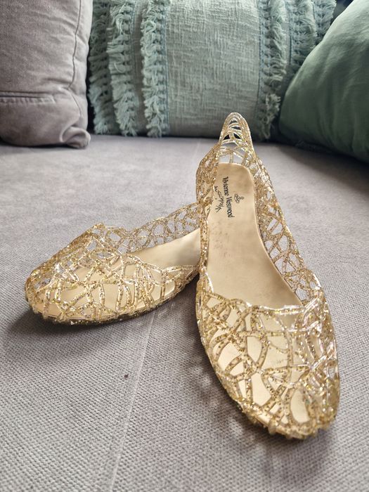 Baleriny ażurowe złote rozmiar 38 projekt Vivienne Westwood