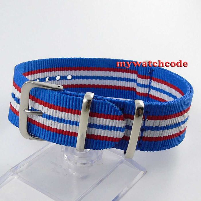 Pasek do zegarka 20mm nylonowy NATO strap parciany niebieski w paski