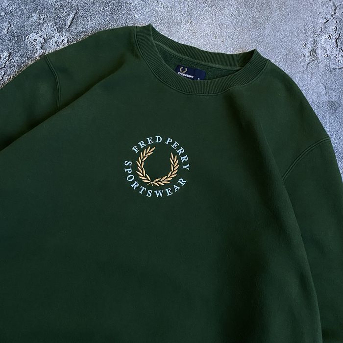 Світшот темно зеленого кольору від fred perry BIG logo, фредак vintage