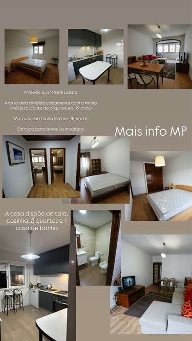 Quarto Benfica em casa com apenas 2 quartos, com sala