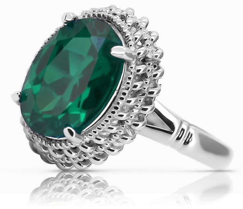 Srebrny pierścionek Rosyjski 925 z Szmaragdem vrc068s Vintage Wrocław