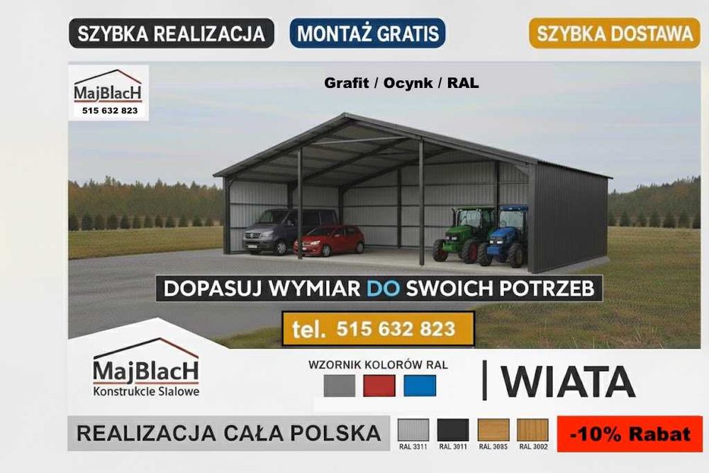 Garaż Grafitowy  - kolory RAL |Blaszak |Zadaszenie |Wiata  – Maj-Blach
