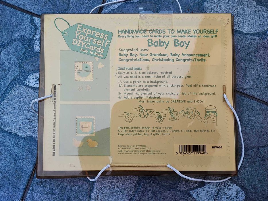 Zestaw ręcznie robionych kartek i ozdób,vintage lat 70 Baby Boy