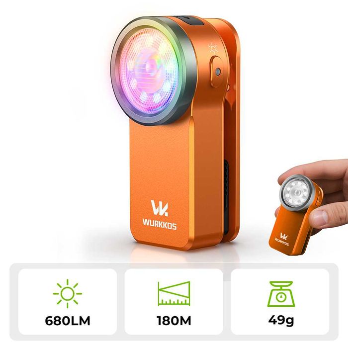 Latarka EDC Wurkkos HD03 Clip 680 lm, RGB, USB-C, magnes