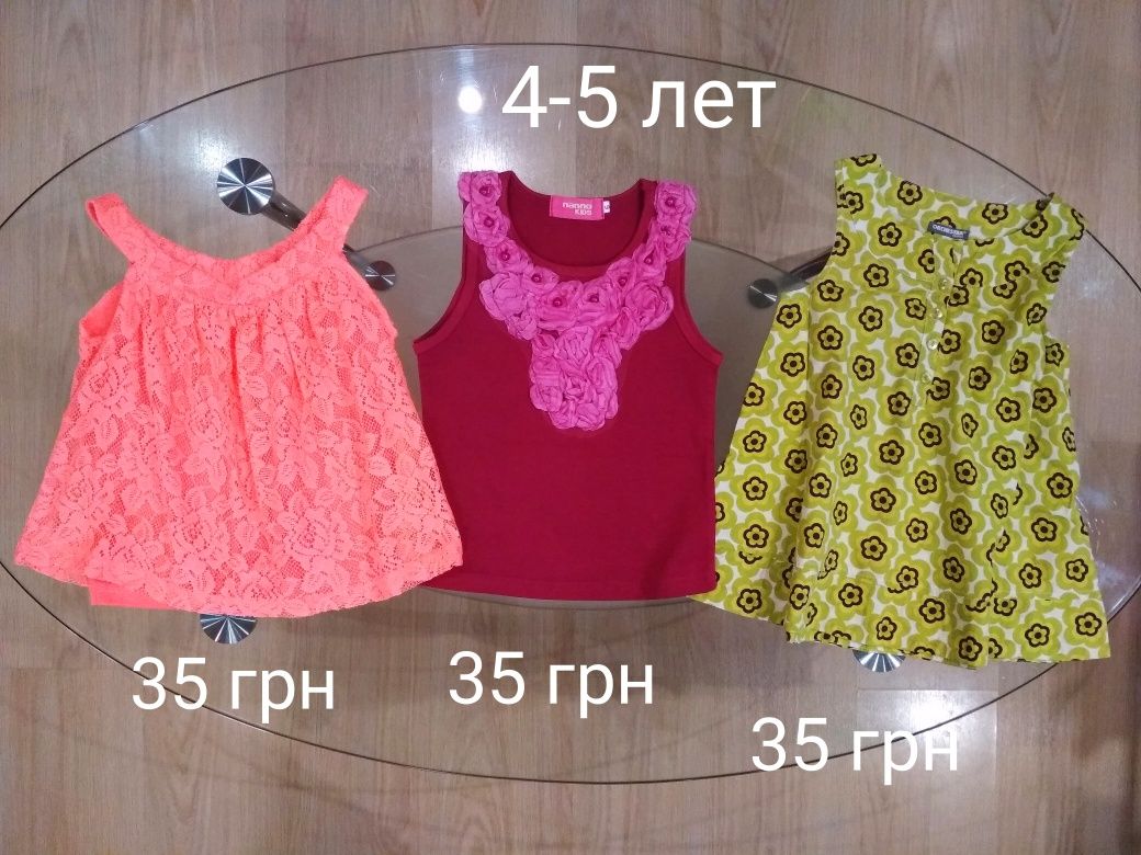 Вещи на девочку 4-5 лет, футболка, платье, бриджи