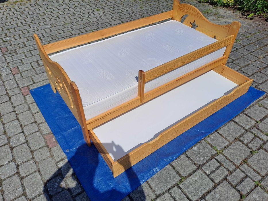 Łóżeczko dla dziecka drewniane GWIAZDKI 160x80 + duża szuflada+materac