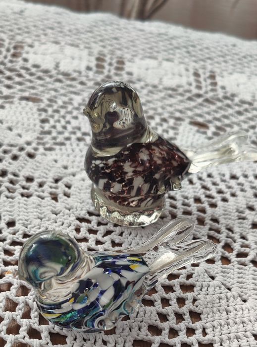 2 szt figurek szklanych ptaszkow z czasów PRL-u