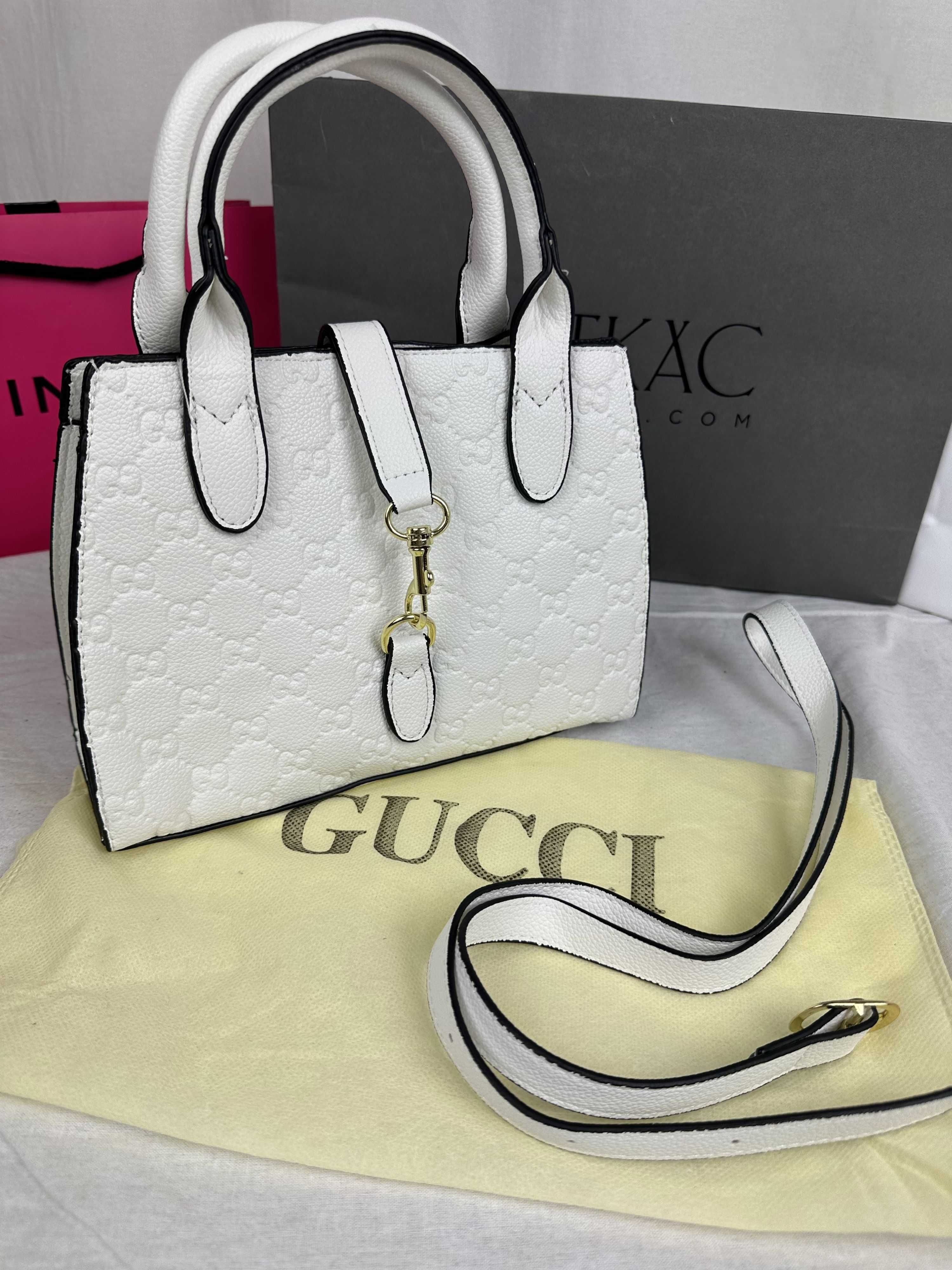 Torebka damska Gucci kuferek nowa logowana HIT jasna biala monogram